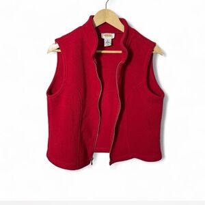 Vintage Talbots Petites Red Zip Fleece Vest Size M USA Made 100% Polyester Cozy